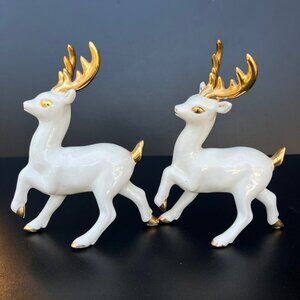 White Porcelain Reindeer With Gold Horns - Set of 3**